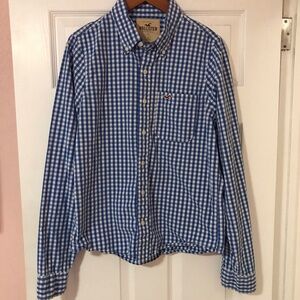 Hollister men’s button down blue and white L